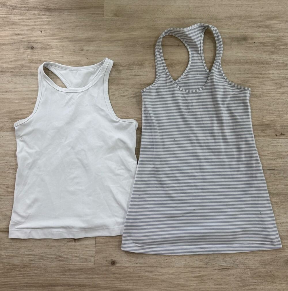 Lululemon Tank Top Bundle White Gray Stripe Racerback Yoga Workout Size 6/8